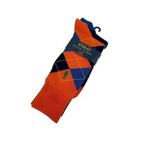 Polo Ralph Lauren Men's 2-Pack Dress Socks Orange Navy Argyle NWT